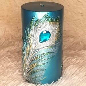 Decorative Candle - Turquoise Jeweled Feathers